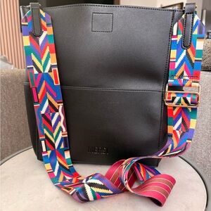 MERSI Black Tote Bag with Colorful Strap
